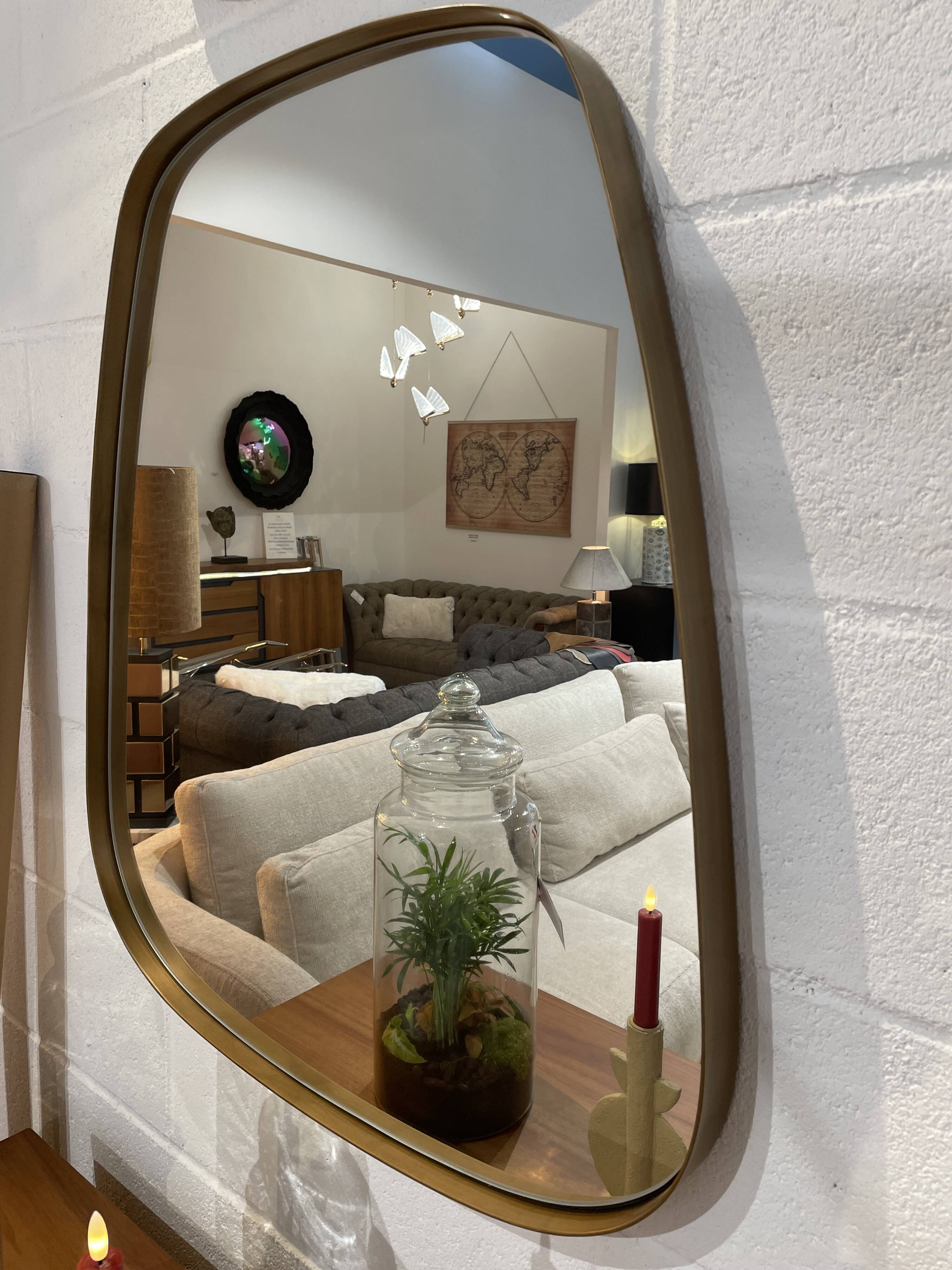 Rear view mirror and free form brass outline 75x65cm