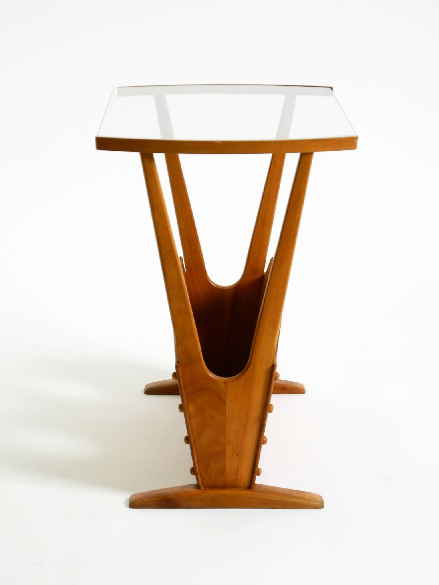 Beautiful mid-century modern side table with magazine rack, made of ash woo