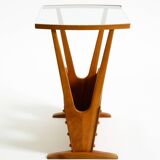 Beautiful mid-century modern side table with magazine rack, made of ash woo