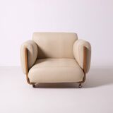 1970s brutalist lounge chair by Jan Bocan, Czechoslovakia, cream leather an