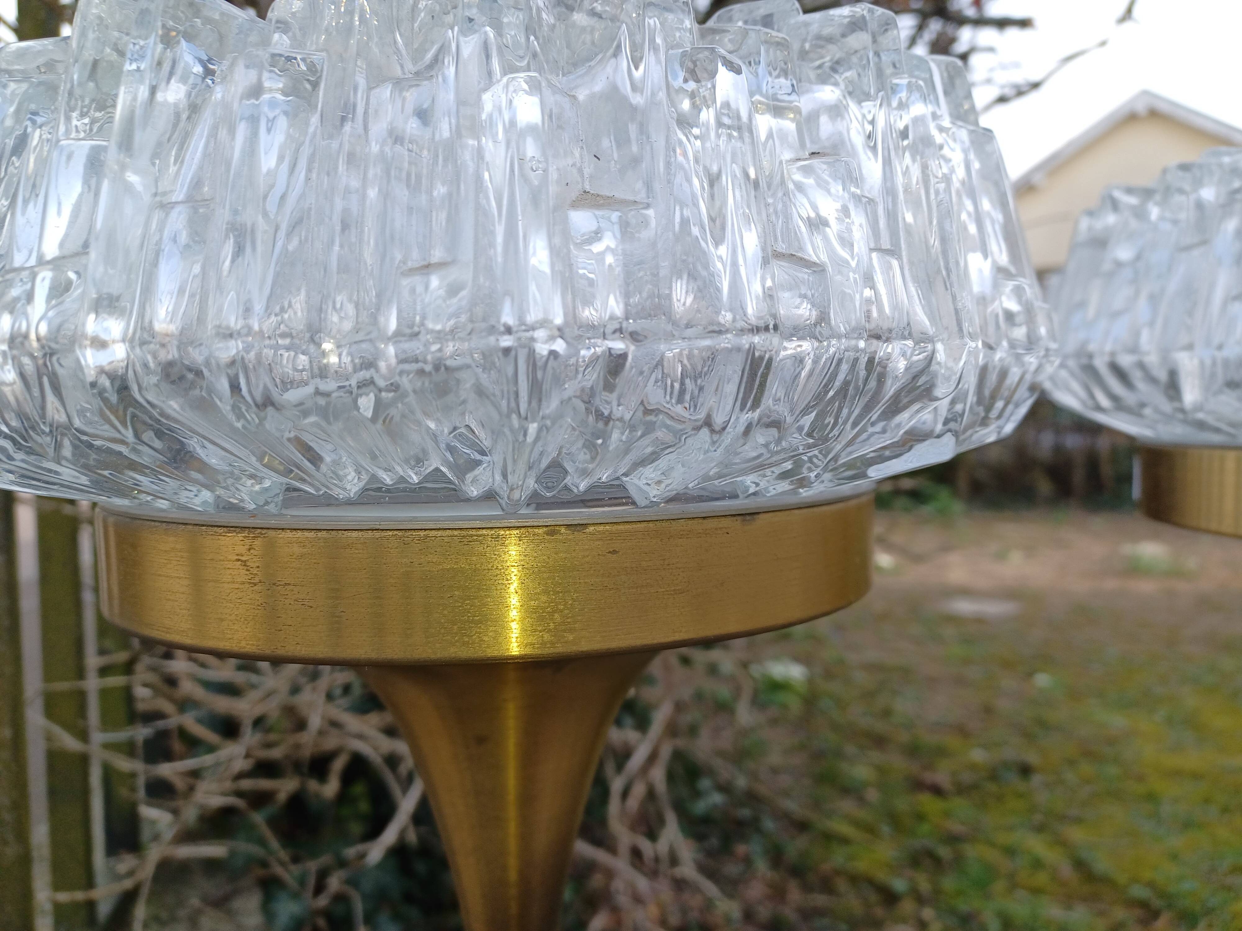 Pair of floor lamps gilded brass and glass maison Arlus 1950s