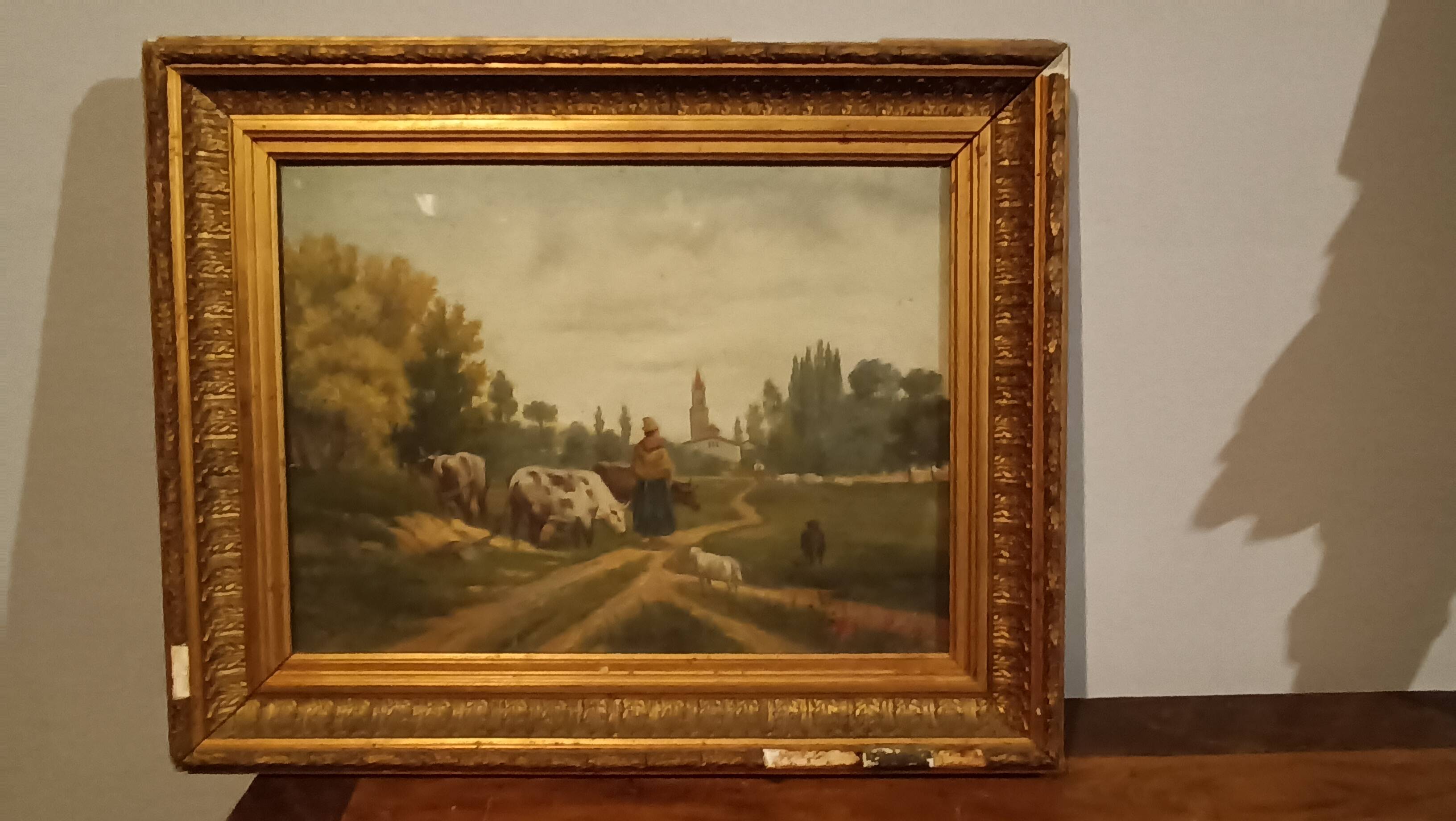 Peinture À L'huile Antique Sur Toile Fine 800 Signée Piero Porrini