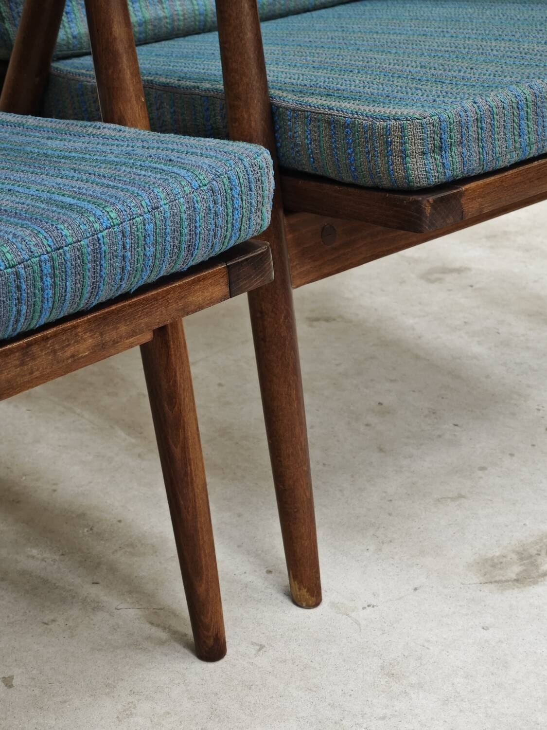 Pair of blue boomerang armchairs by Antonin Suman for Ton (Thonet) 1960