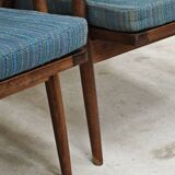 Pair of blue boomerang armchairs by Antonin Suman for Ton (Thonet) 1960