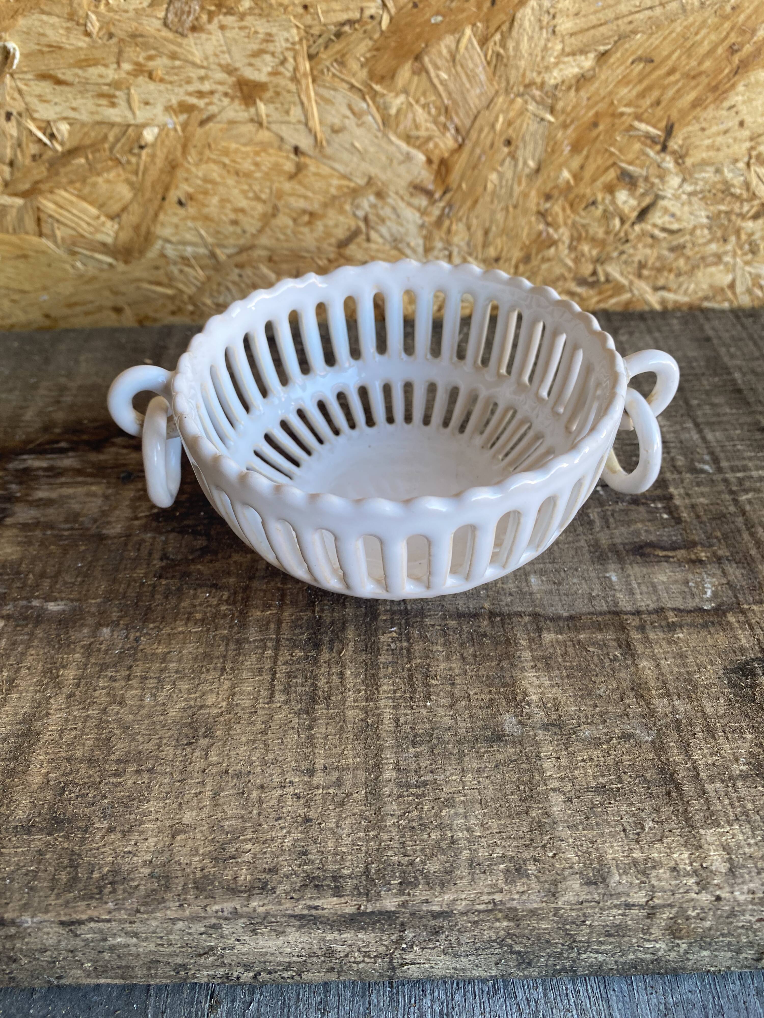 Empire malicorne white openwork ceramic pocket bowl vintage #d