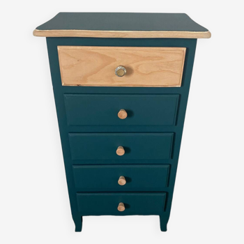 5-drawer chest of drawers revamped in blue shade and light wood