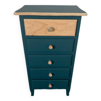 5-drawer chest of drawers revamped in blue shade and light wood