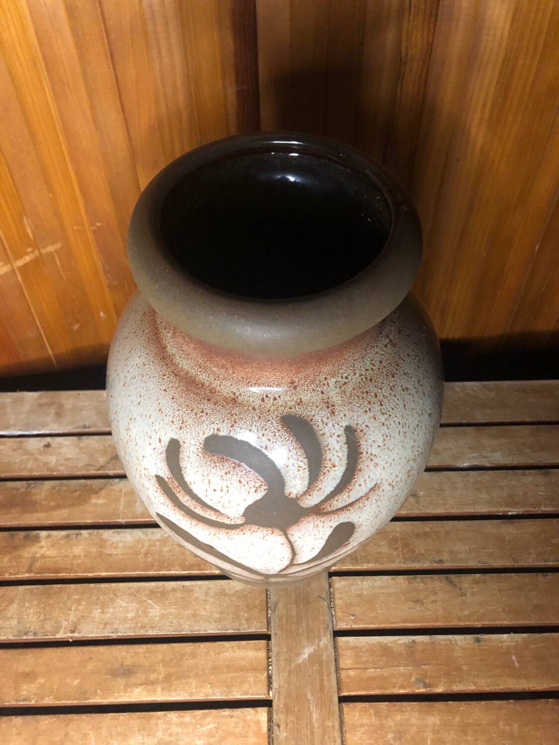 Old beige brown ceramic vase decor flowers w. germany vintage #a633