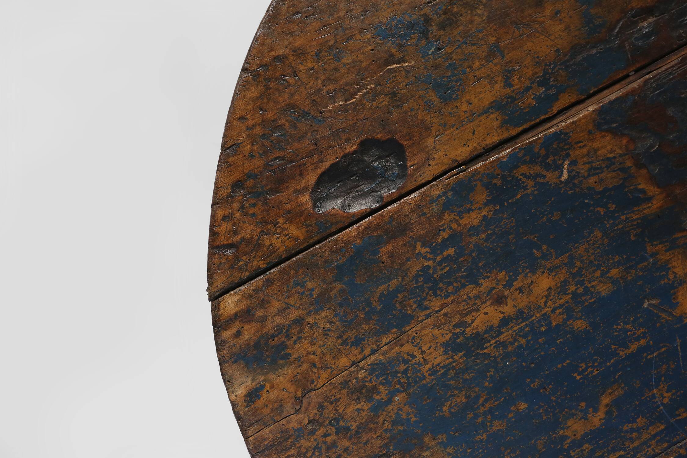 French round sidetable in oak with blue top and beautiful patina, ca. 1850
