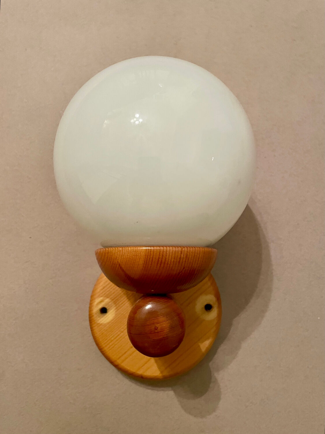 Vintage white glass wall light and pin.