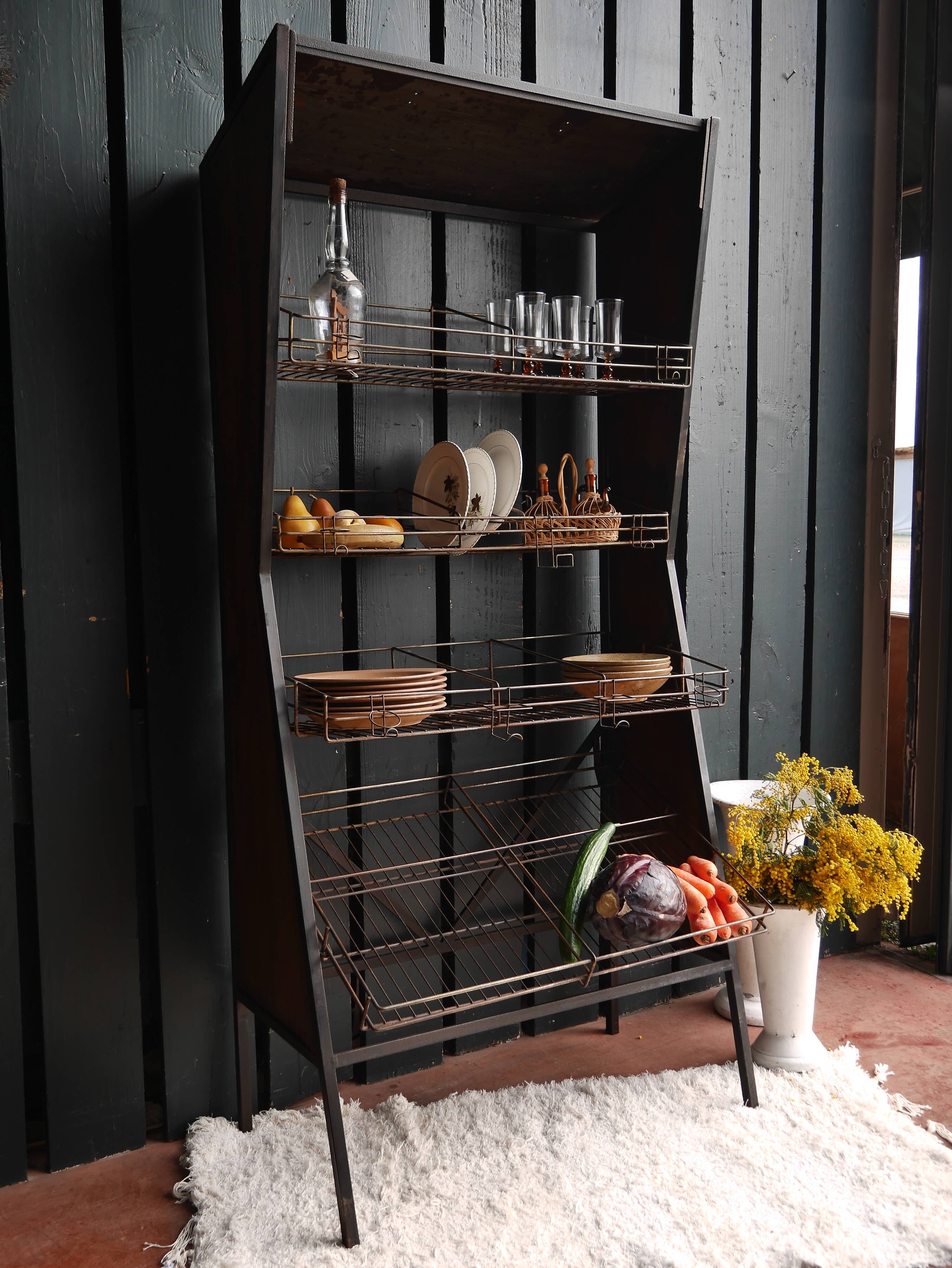 Old wooden and metal shelf