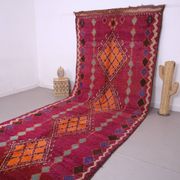 Large Burgundy Moroccan rug 196 x 472 cm - Vintage Moroccan Wool Rug Boho