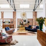 Gigi Radice Mid-Century Modern Midnight Blue Cotton Velvet Curved Italian Sofa