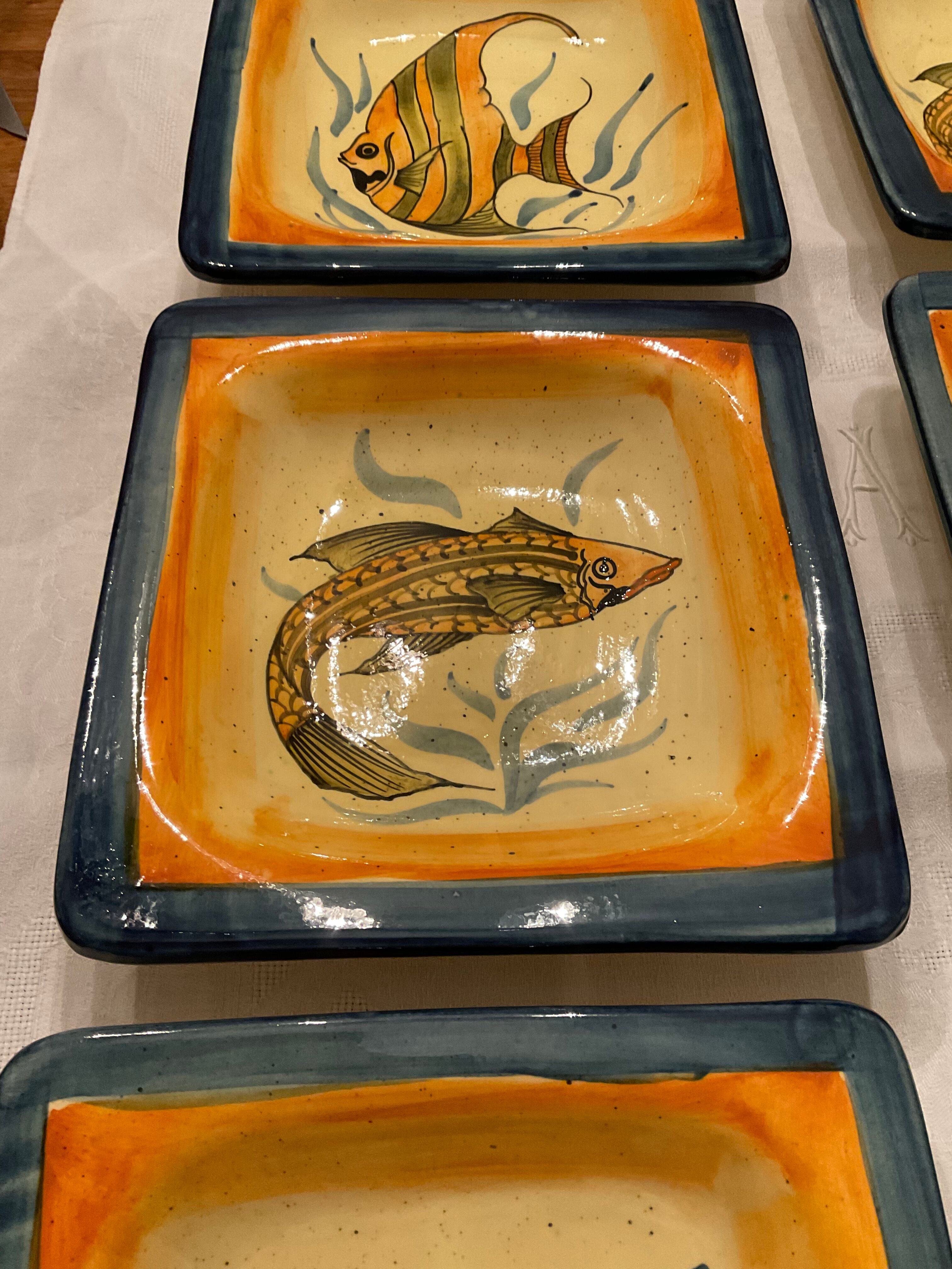 Set 6 hollow plates, glazed terracotta, France