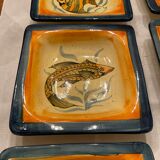 Set 6 hollow plates, glazed terracotta, France