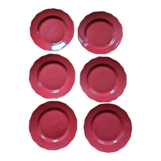 Set of six red country-style plates