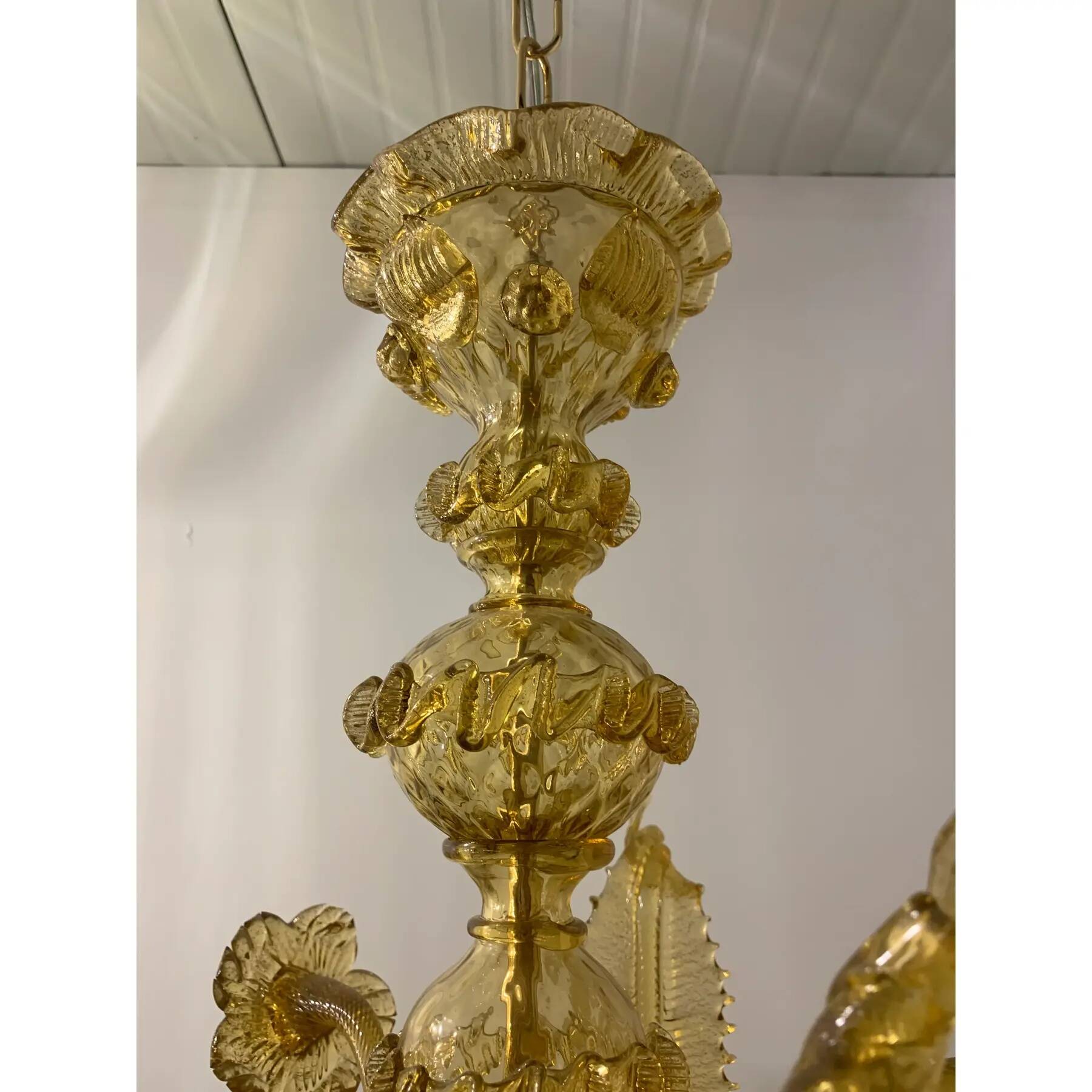 Murano Glass Chandelier, Amber, with Floral and Leaf Accents