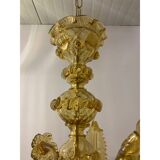 Murano Glass Chandelier, Amber, with Floral and Leaf Accents