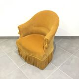 Pair of velvet fringed low chairs