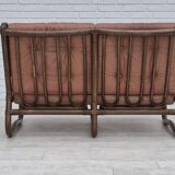 1970s, Scandinavian 2 seater sofa, original very good condition, bamboo, leather.