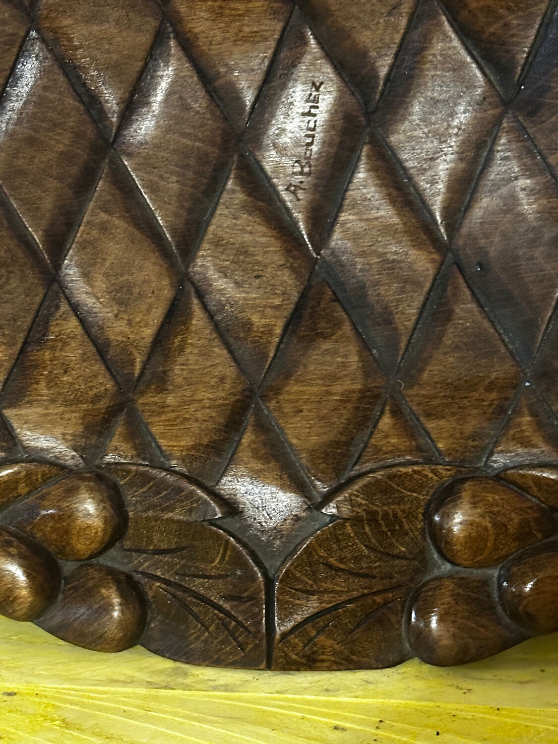 Basket or Pocket Emptying from the 1950s in Carved Wood signed A. Bouchez