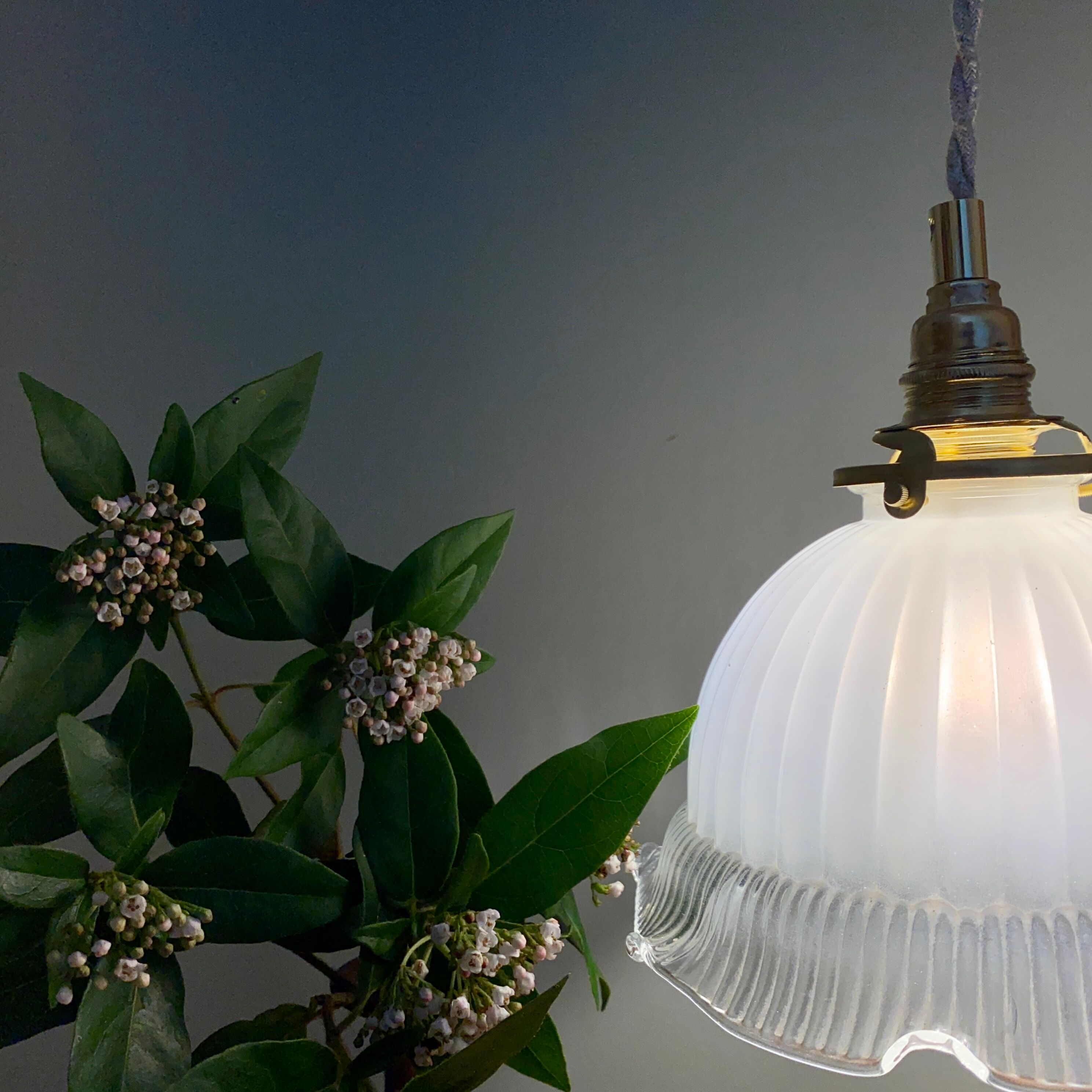 Vintage lampshade pendant lamp in white glass and transaparent