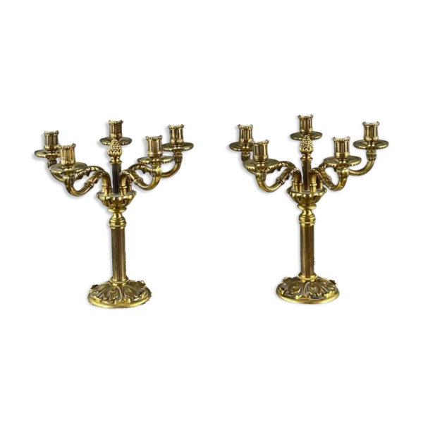Paire de candélabres en bronze doré à 5 lumières , style Louis XVI, XXe Siècle