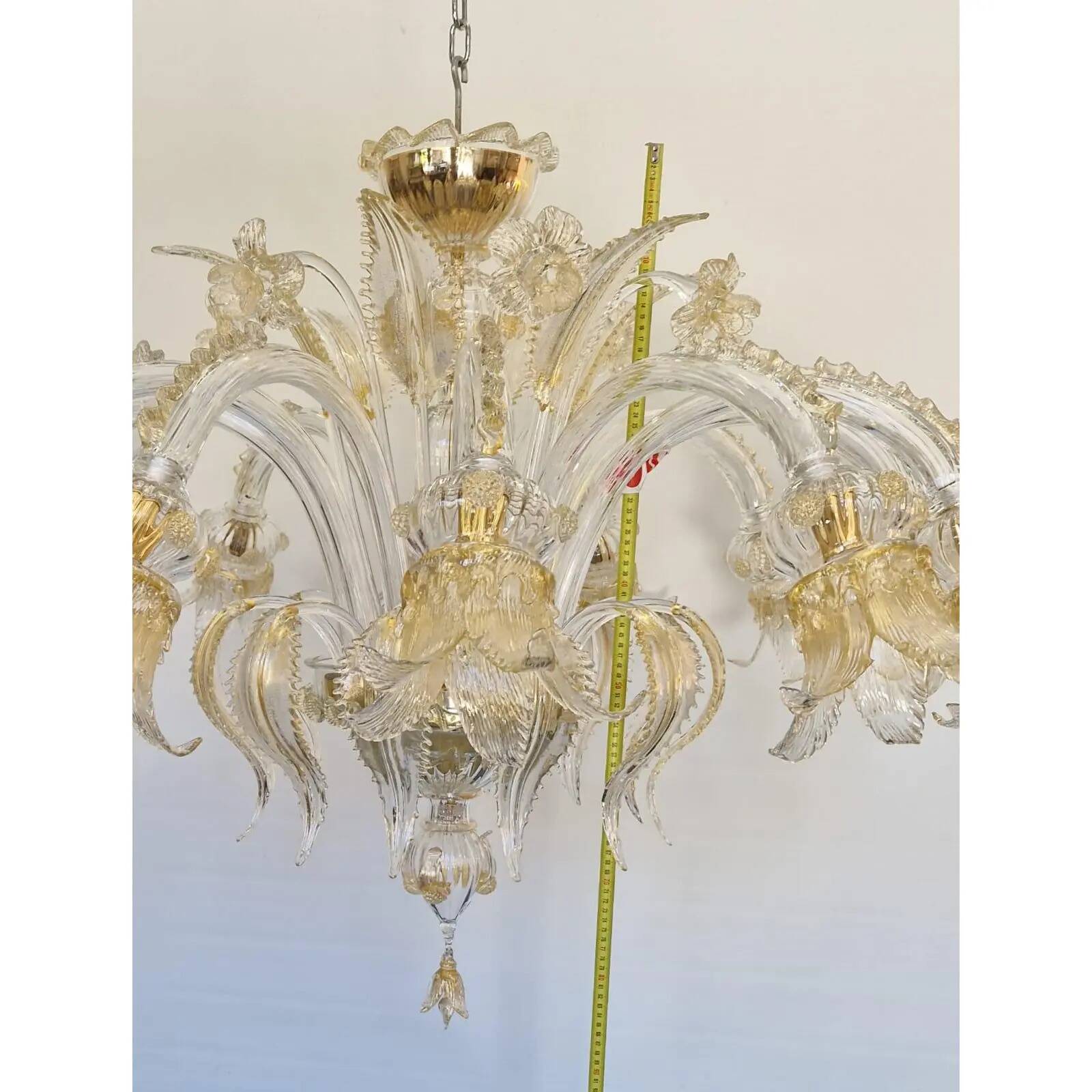 Opulent Gold and Clear Murano Glass Chandelier with Flowers and Leaves
