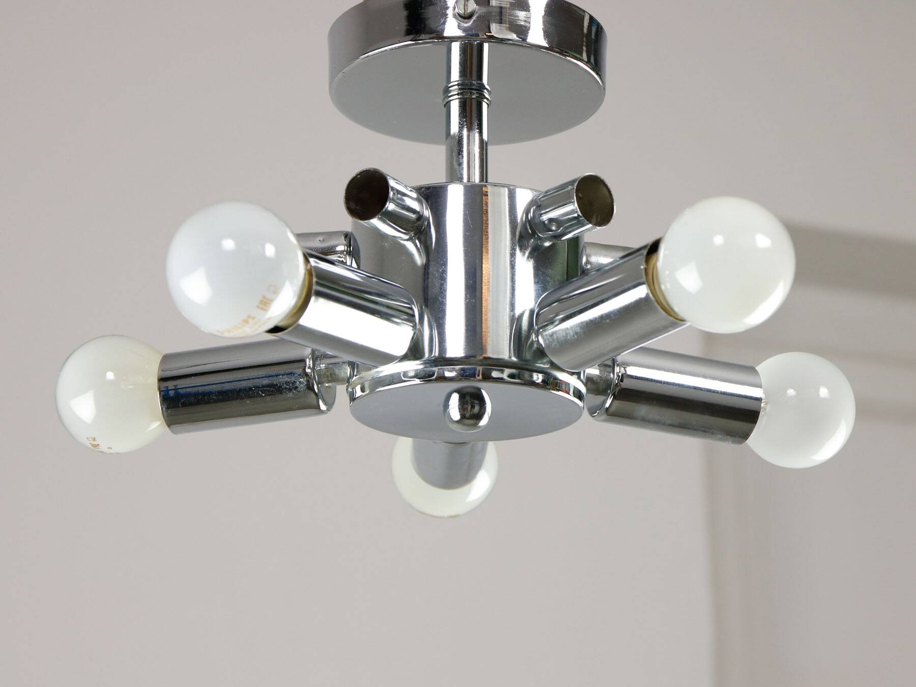 Lampe de plafond vintage en chrome et opaline italienne, années 80