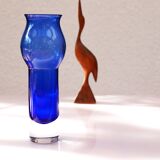 Modern Scandinavian vintage art design glass vase. Bright blue sommerso by