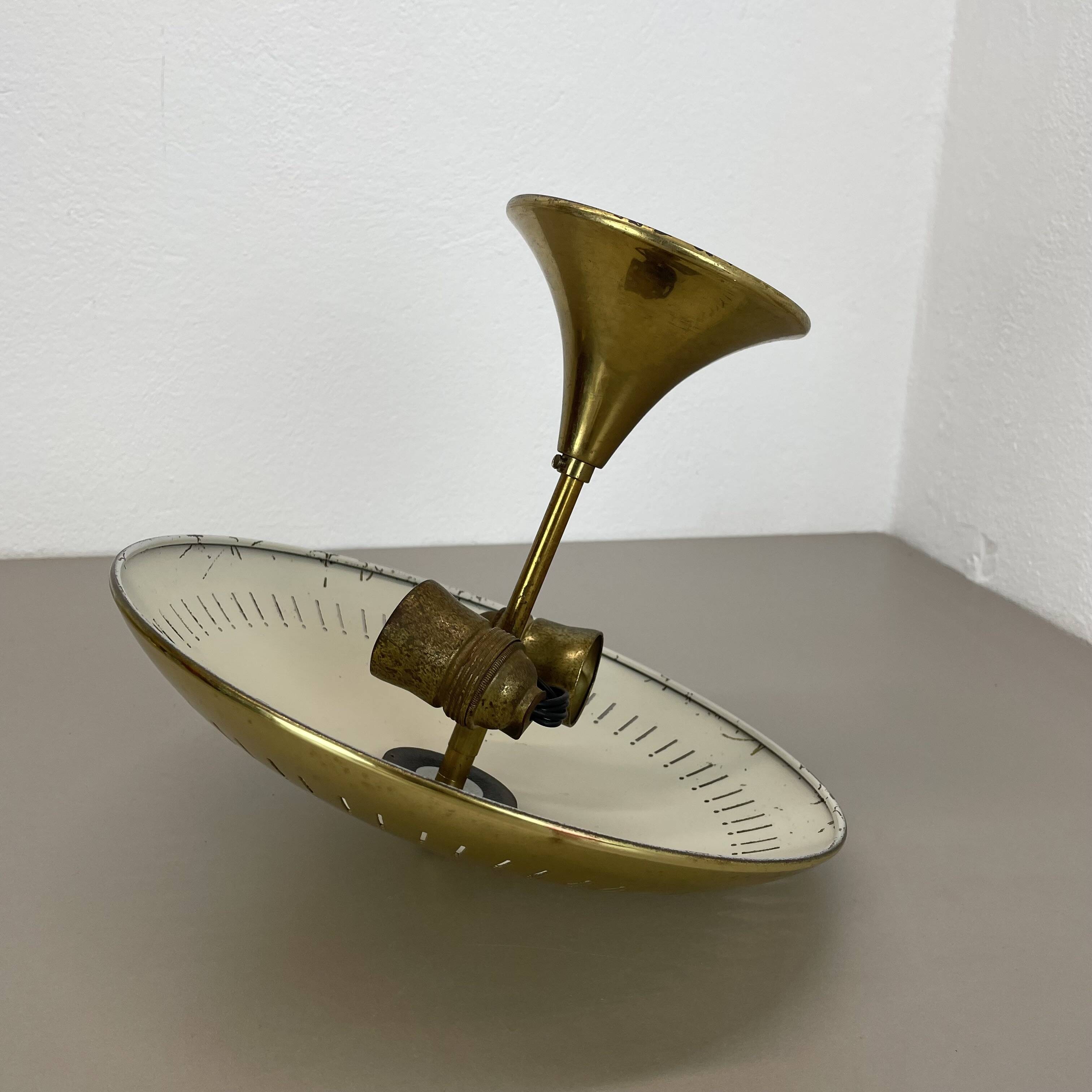 unique round  Brass Gino Sarfatti Style Ceiling Light Flushmount, Italy 1950s