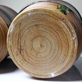 A pair of vintage stoneware pots from the 80s-90s with a Japanese style, signed handmade pottery.