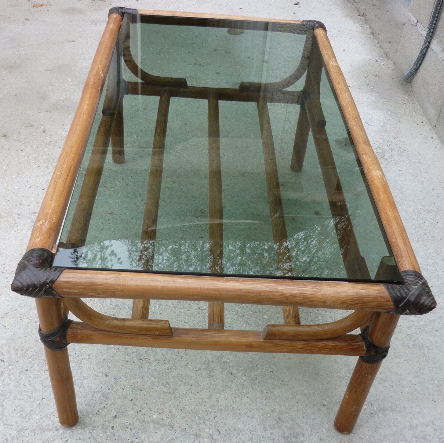 Bamboo coffee table and smoked glass