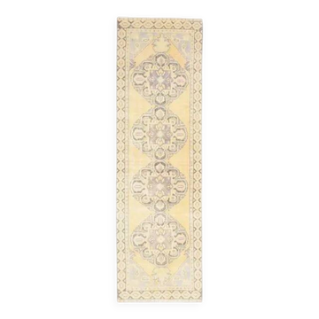 Tapis coureur vintage turc en laine et coton noué à la main des années 1970, 84x283.