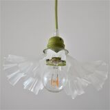 White pleated opaline pendant lamp – Electric mounting in green color