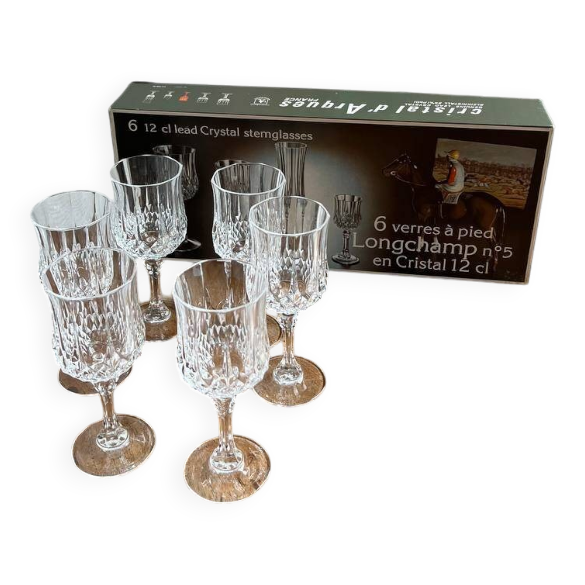Cristal d’Arques Longchamp – Set de 6 verres à pied n 5 – Vintage 24% PbO