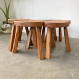 Flower coffee table set with elm tripod stools