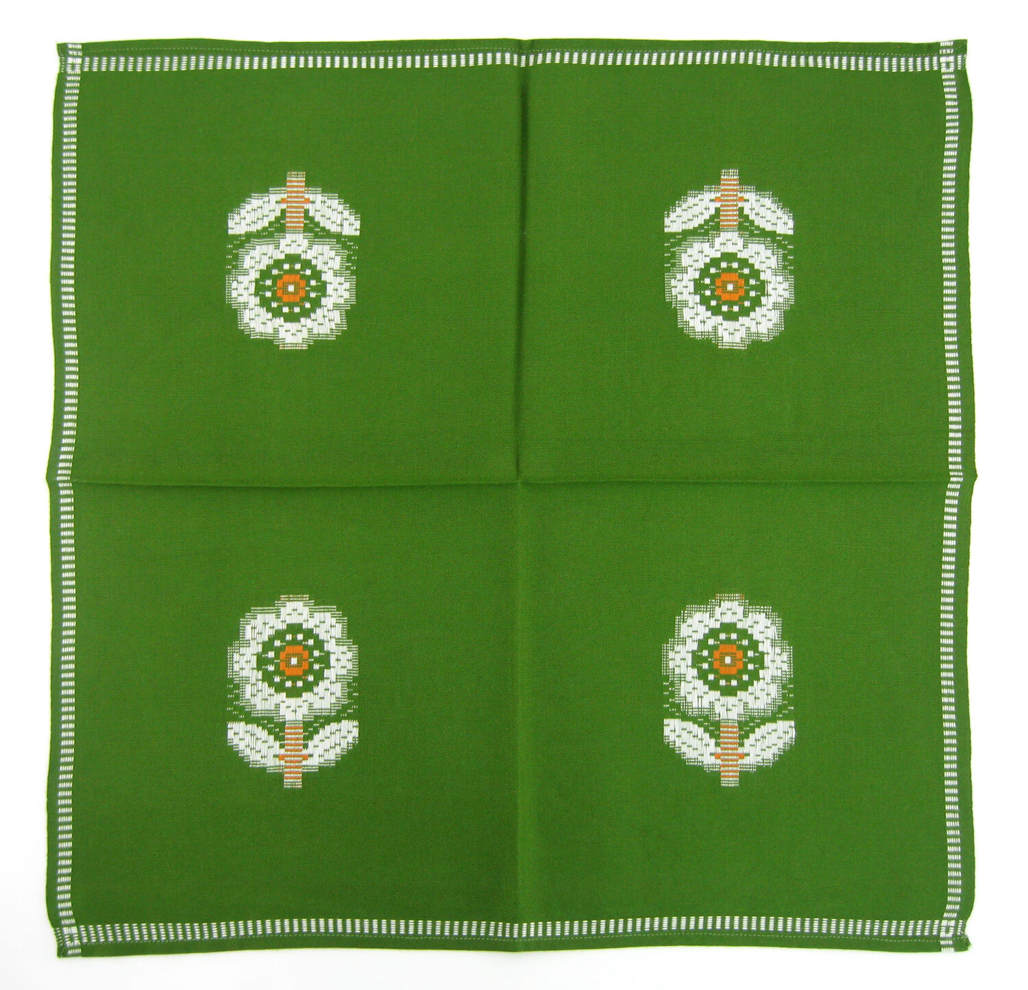 Lot 6 napkins in green Dralon - white flower patterns - vintage 60s