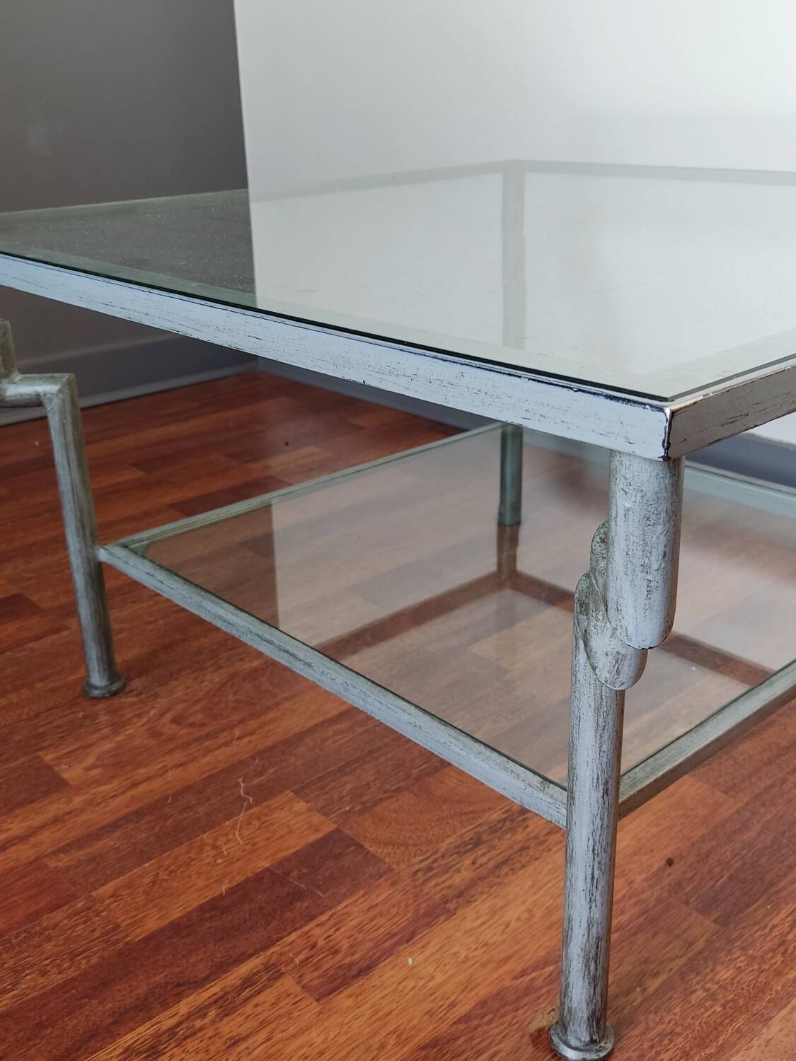 Glass and wrought iron coffee table