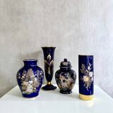 Cobalt blue vases collection, mid-century porcelain vases, vintage interior
