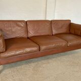 Vintage danish mid century mogens hansen 3 person cognac leather sofa 1960,s