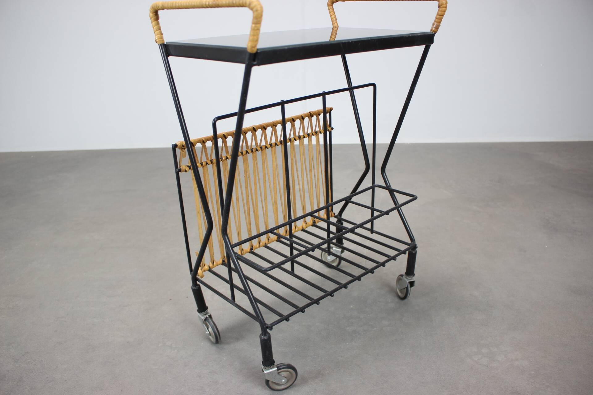 Mid-century Rolling Magazine Rack Cart, 1970s, Czechoslovakia