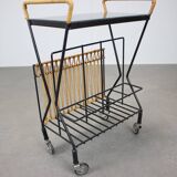 Mid-century Rolling Magazine Rack Cart, 1970s, Czechoslovakia