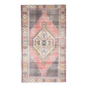 Vintage Turkish Oushak Handmade Wool Cotton Pink Area Rug 109x188