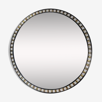 Miroir rond vintage avec accent noir et or 65cm