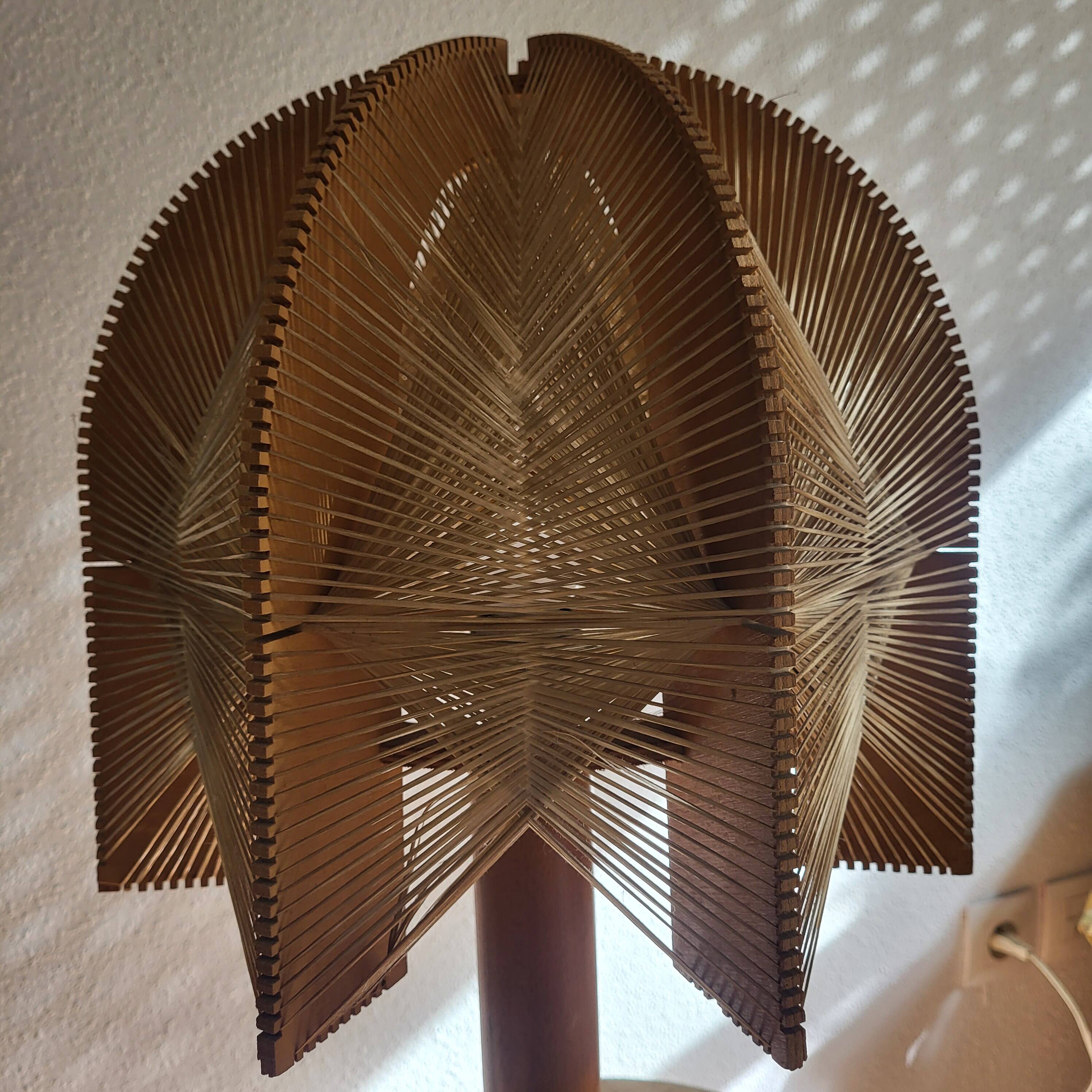 Scandinavian wooden and stretched wire lamp, 1970, vintage