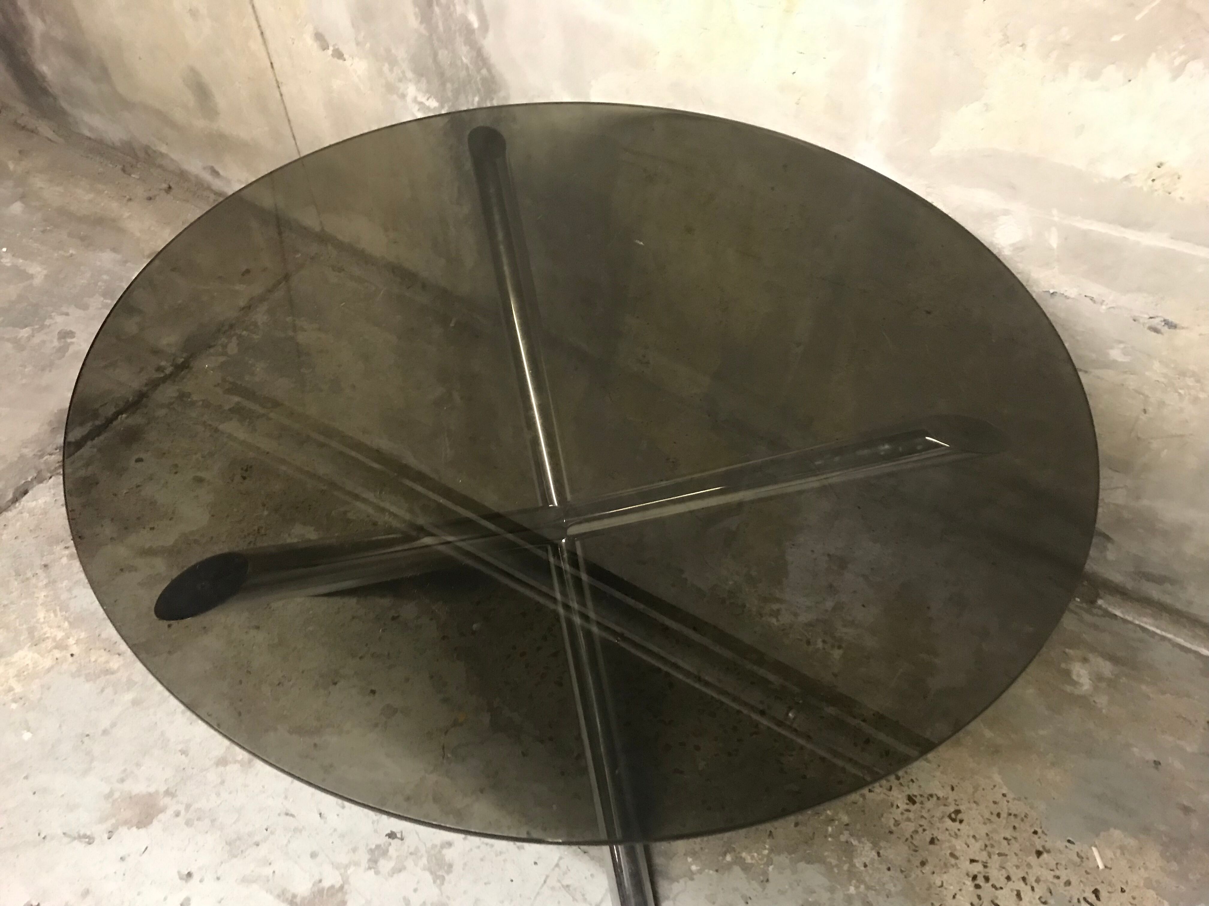 Vintage  glass and chrome round dining table 1970