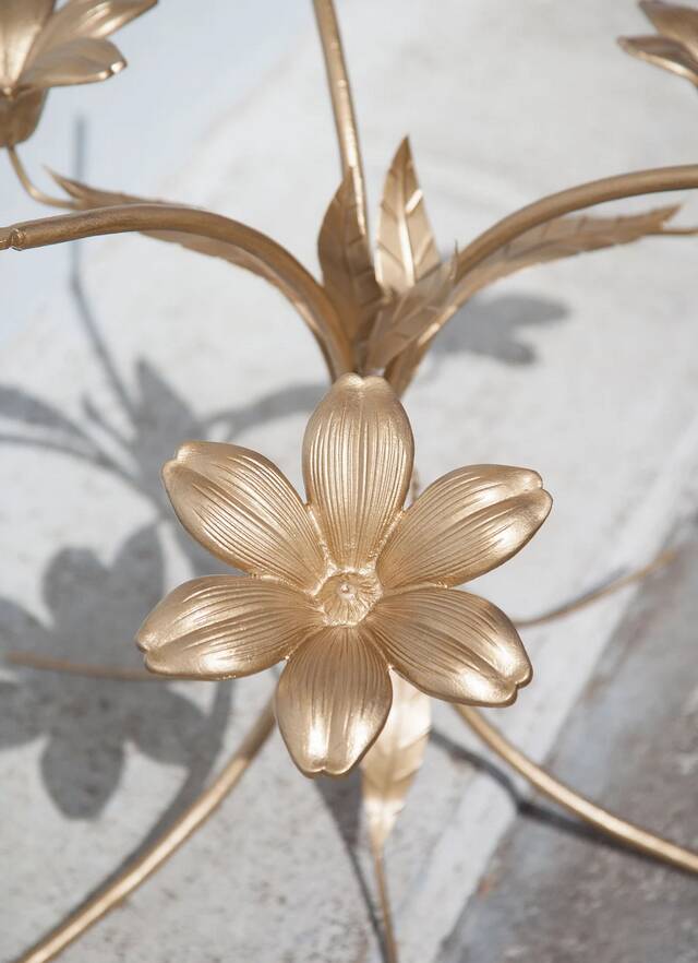 Vintage coffee table, brass and smoked glass table, Hans Kogl style flower table, lotus flower table