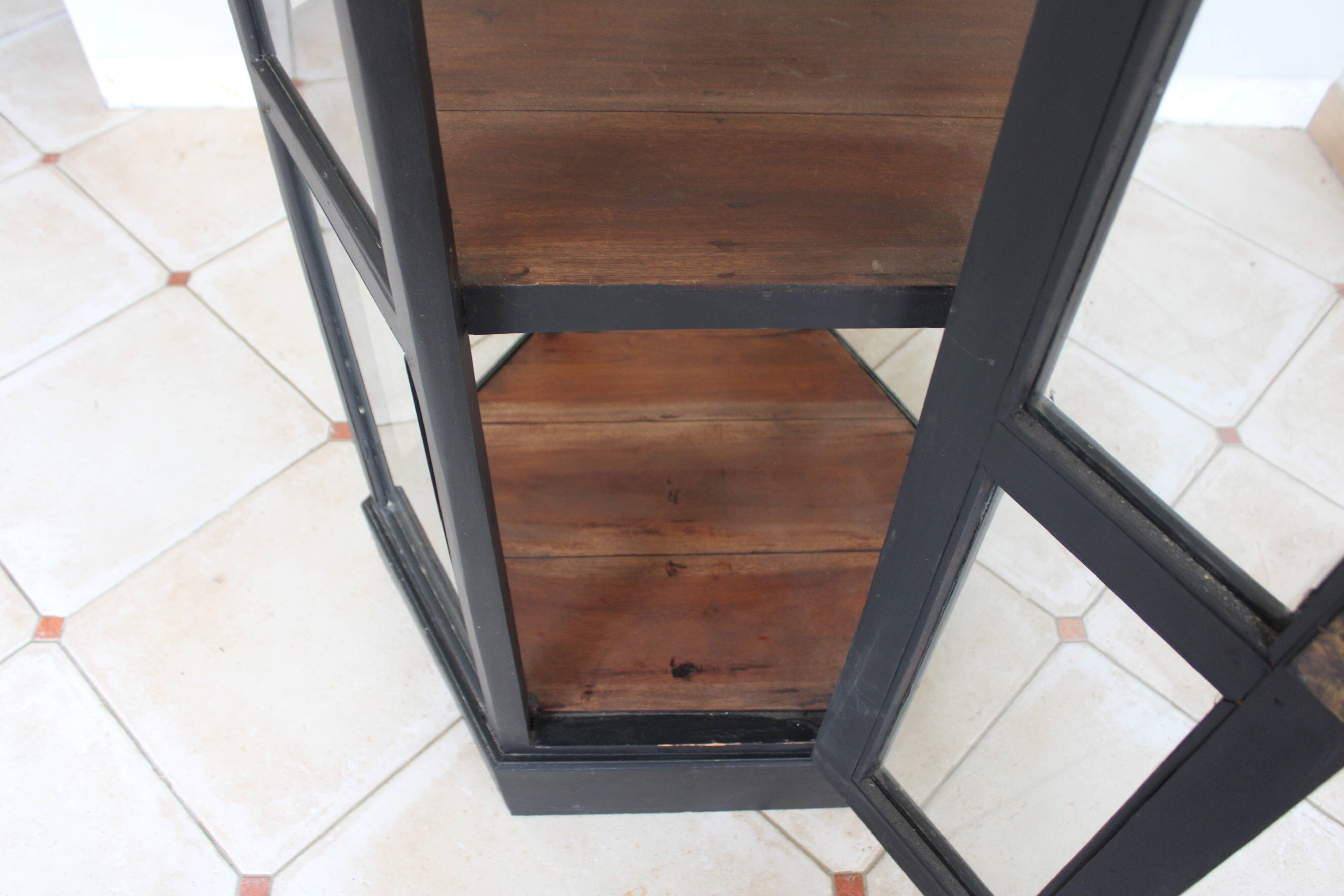 Antique black hexagonal display cabinet – 180 cm