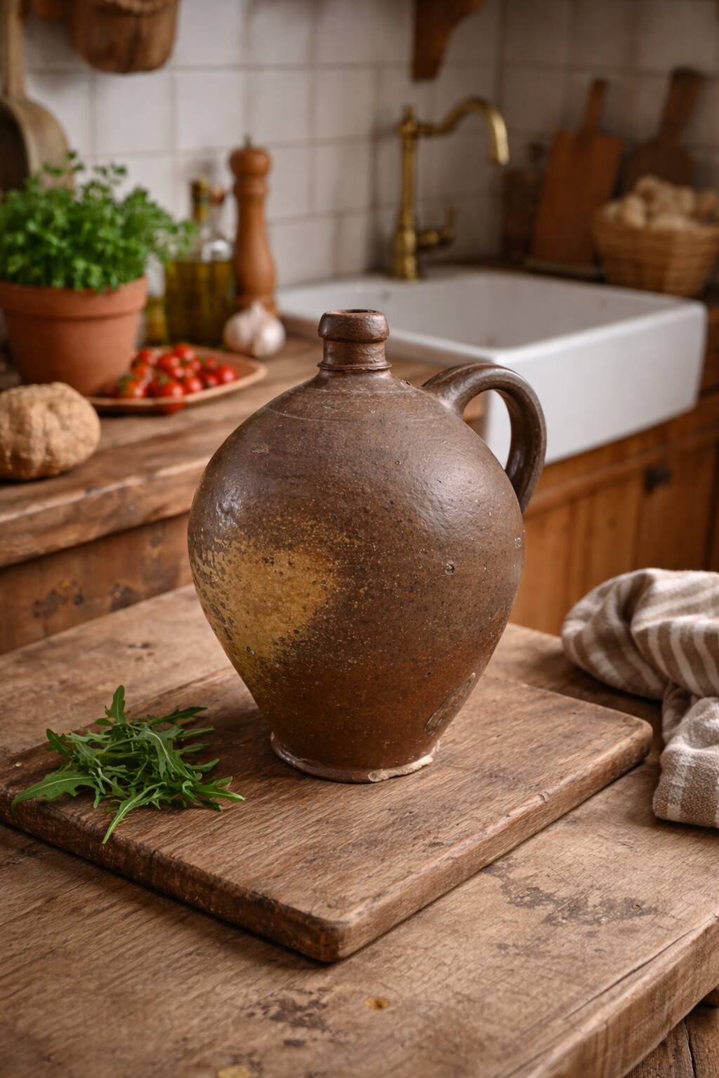 Ancient glazed stoneware cruche – authentic patina – 19th century